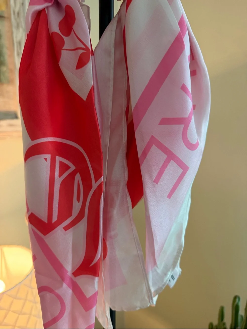 Juicy Couture Pink and Red Logo Silk-Feel Scarf